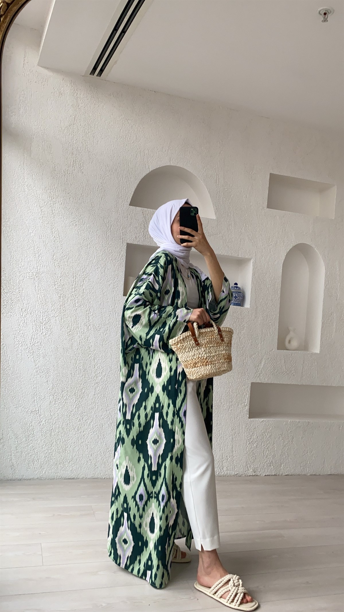 Desenli Kuşaklı Kimono