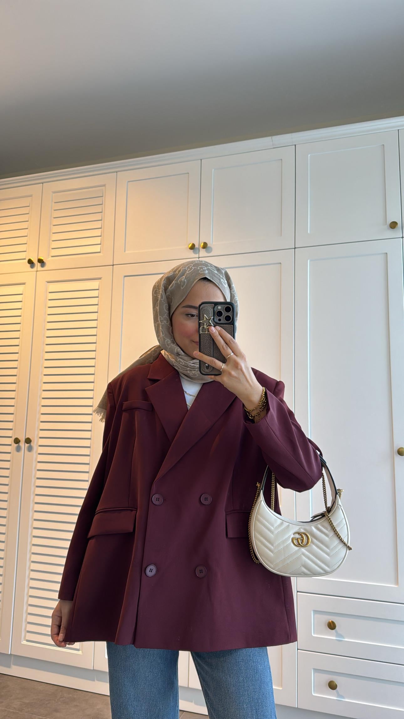 Dört Düğmeli Oversize Ceket Bordo