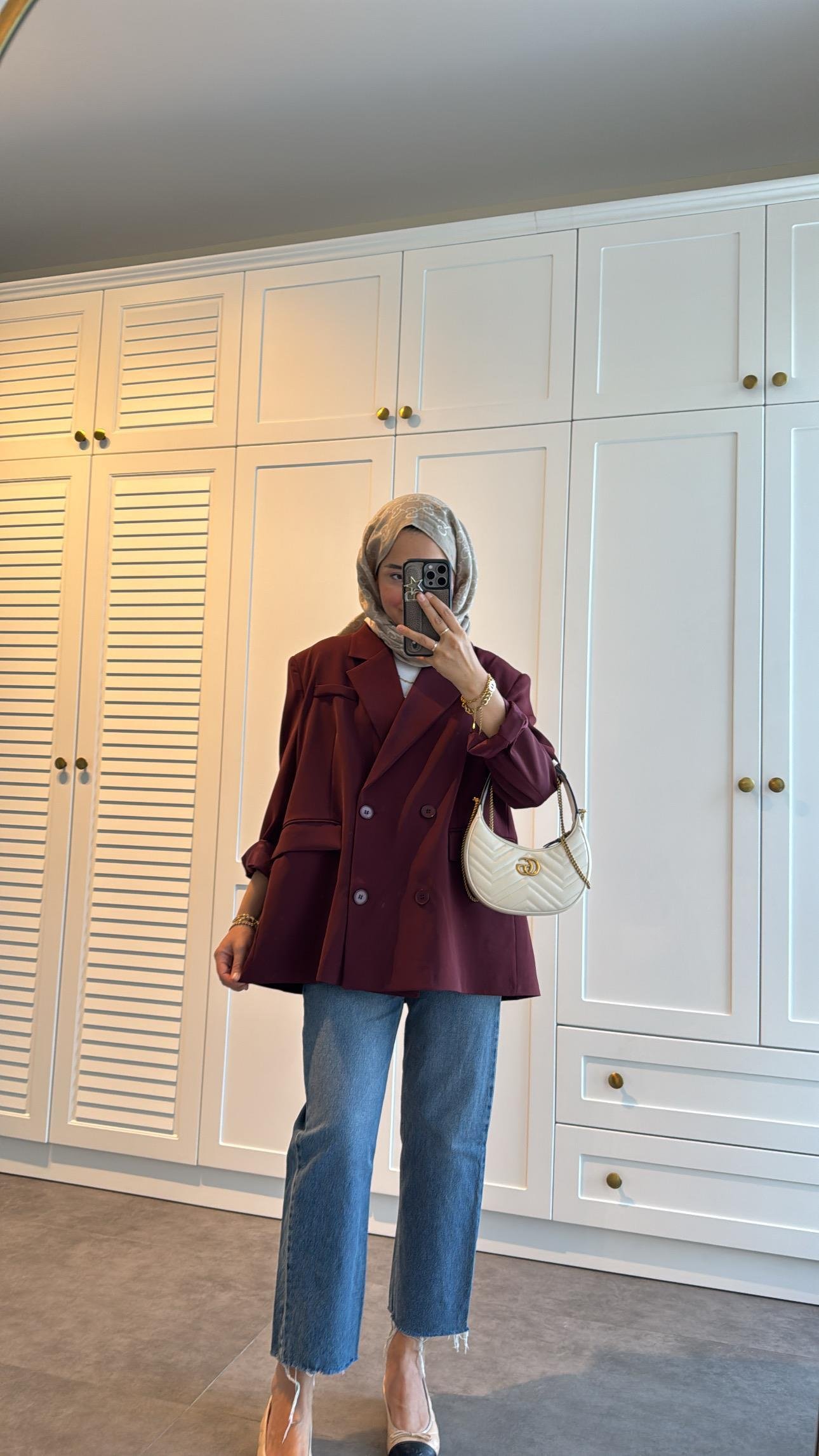 Dört Düğmeli Oversize Ceket Bordo