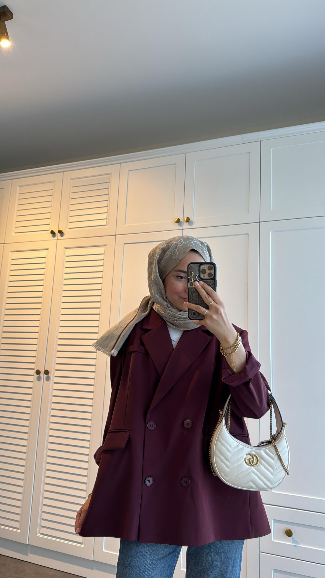 Dört Düğmeli Oversize Ceket Bordo