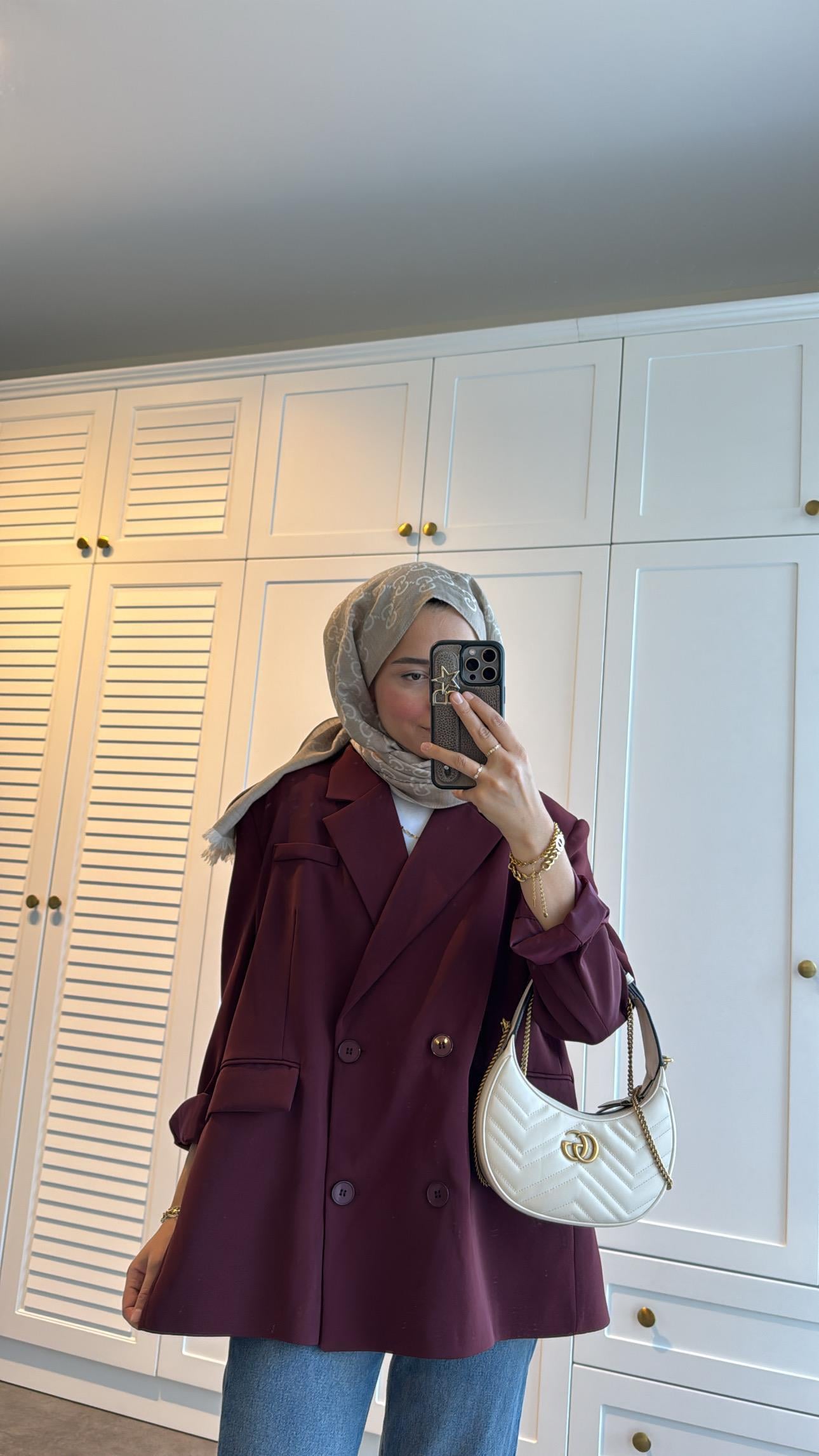 Dört Düğmeli Oversize Ceket Bordo