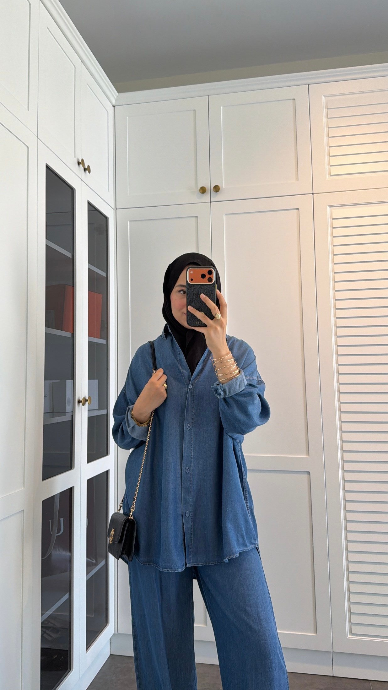 Düğme Detay Denim Tensel Takım Koyu Mavi