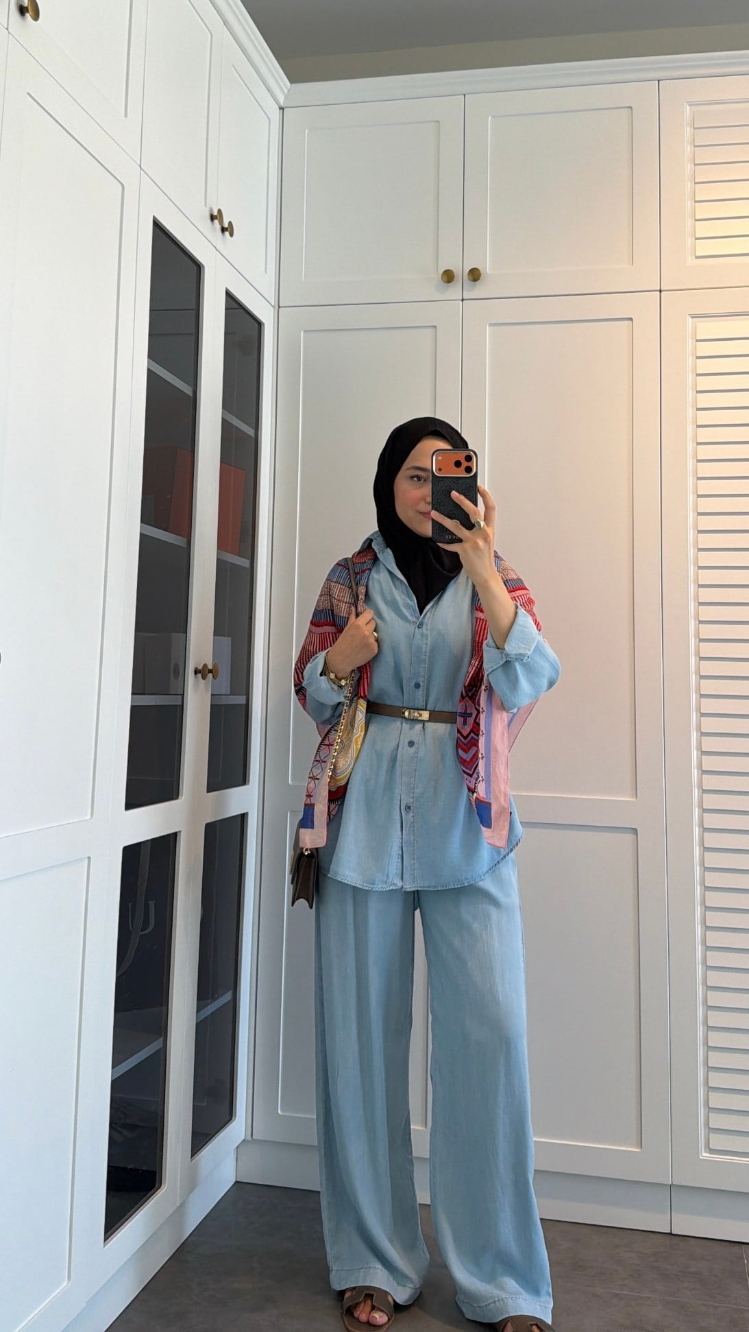 Düğme Detay Tensel Denim Takım Açık Mavi