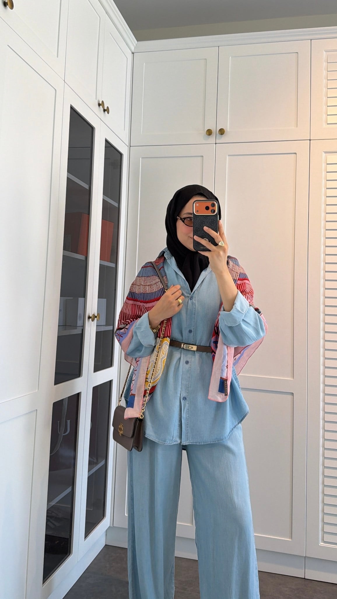 Düğme Detay Tensel Denim Takım Açık Mavi