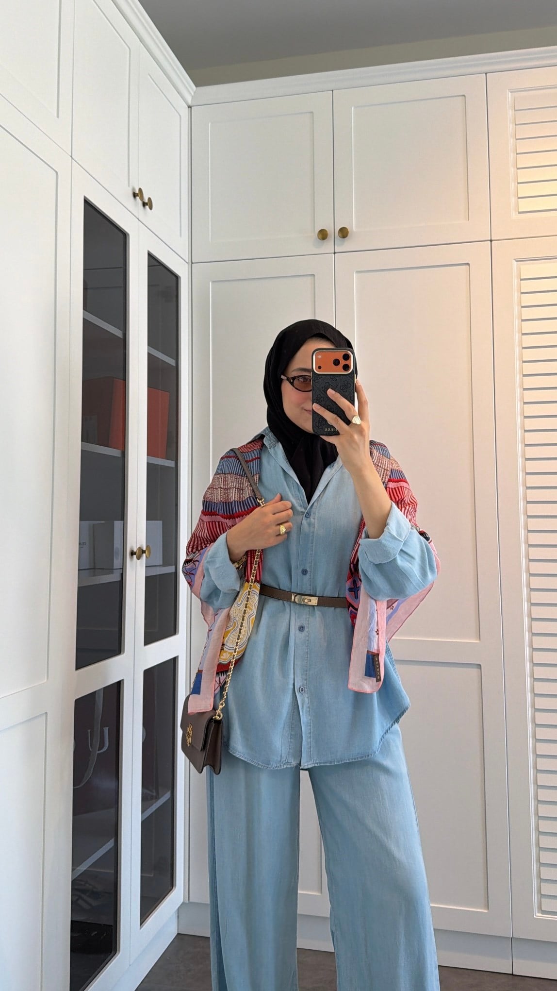 Düğme Detay Tensel Denim Takım Açık Mavi