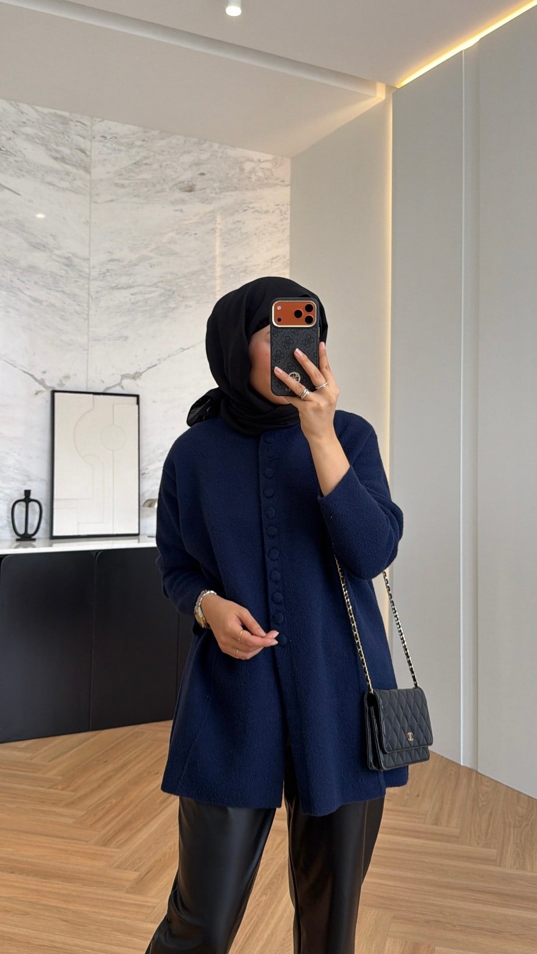 Düğme Detaylı Angora Hırka Lacivert