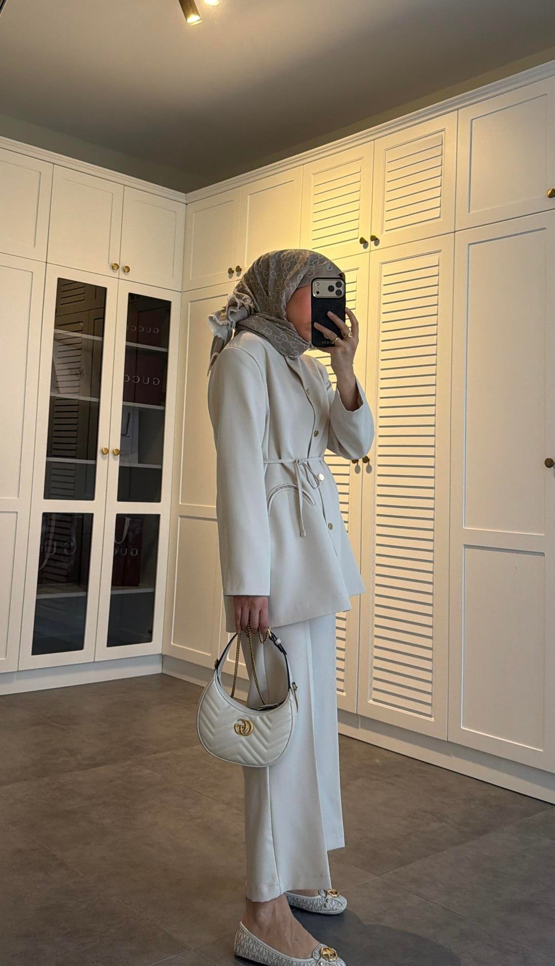 Düğme Detaylı Pantolon Takım Ekru