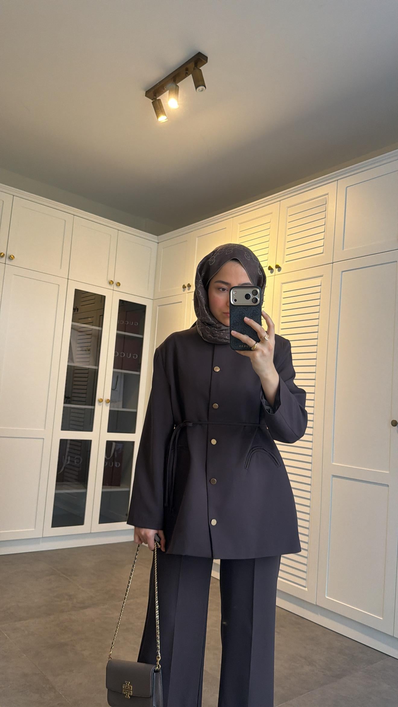 Düğme Detaylı Pantolon Takım Kahve