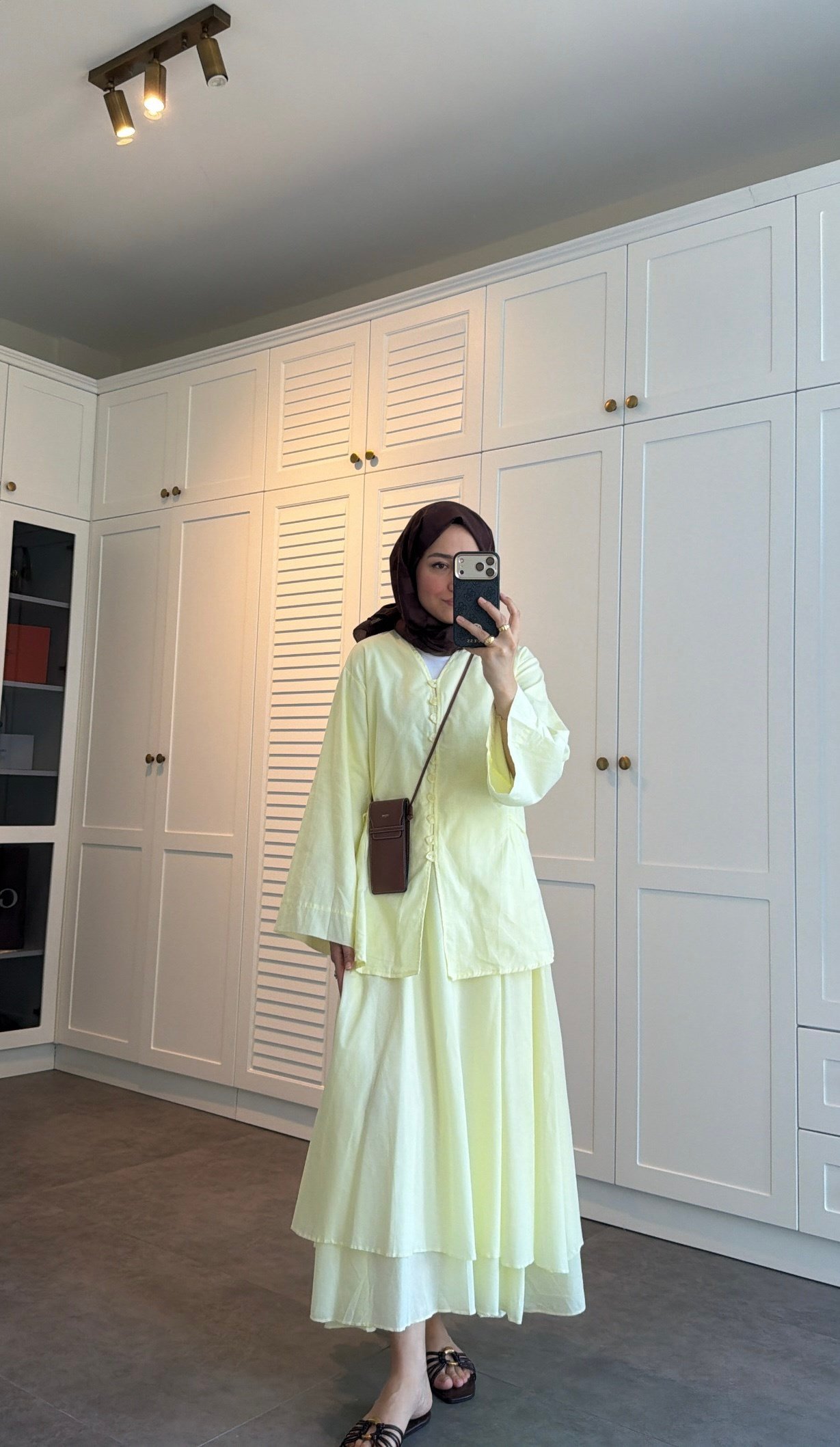 Düğmeli Pamuk Vual Takım Butter Yellow