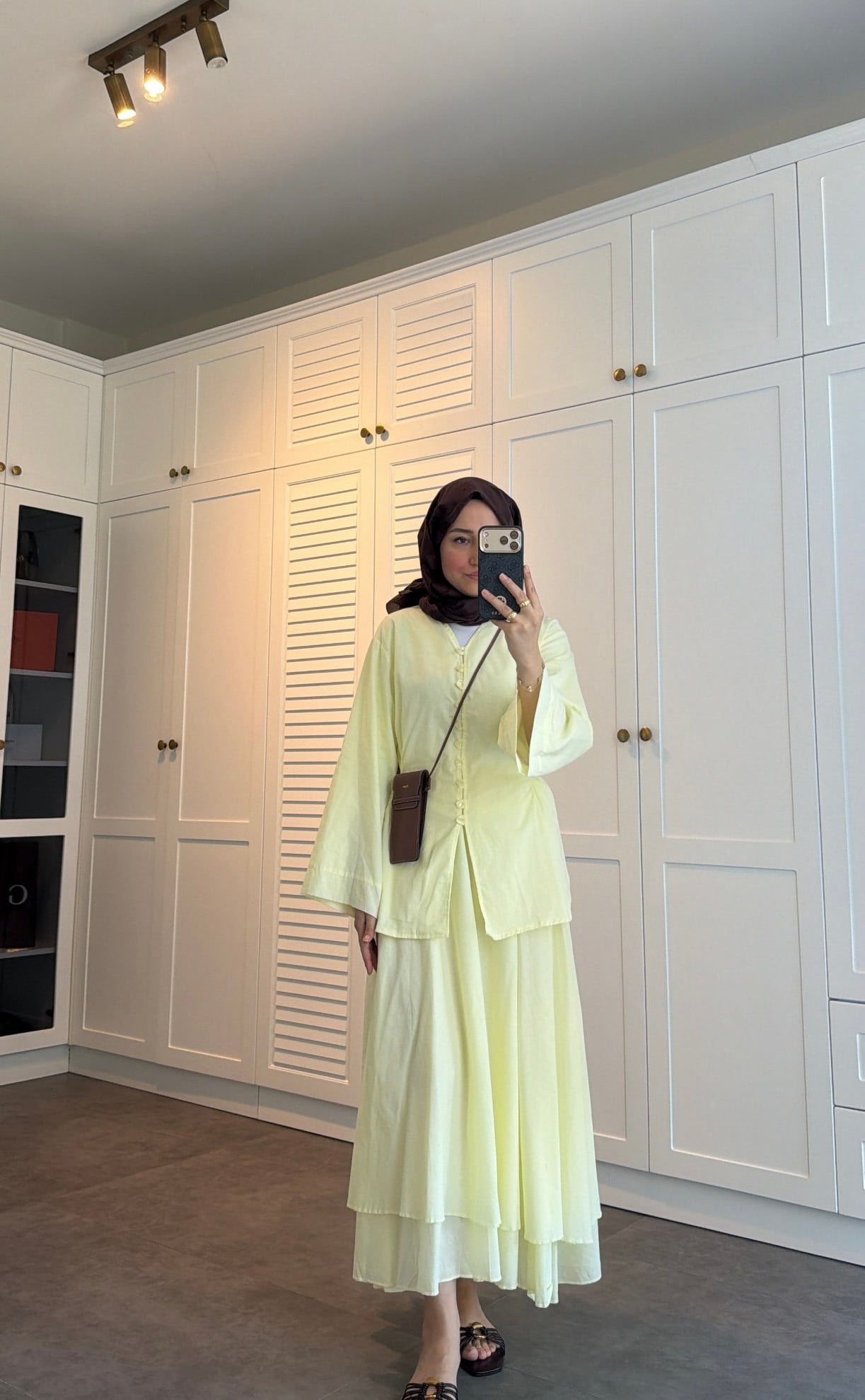 Düğmeli Pamuk Vual Takım Butter Yellow