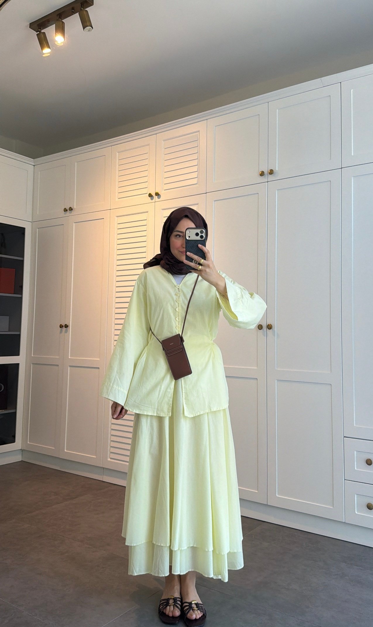Düğmeli Pamuk Vual Takım Butter Yellow