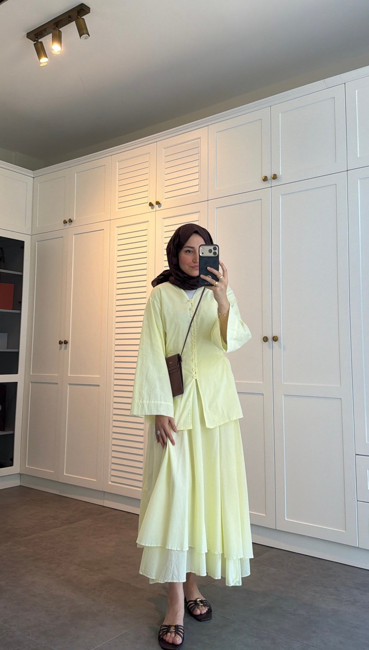Düğmeli Pamuk Vual Takım Butter Yellow