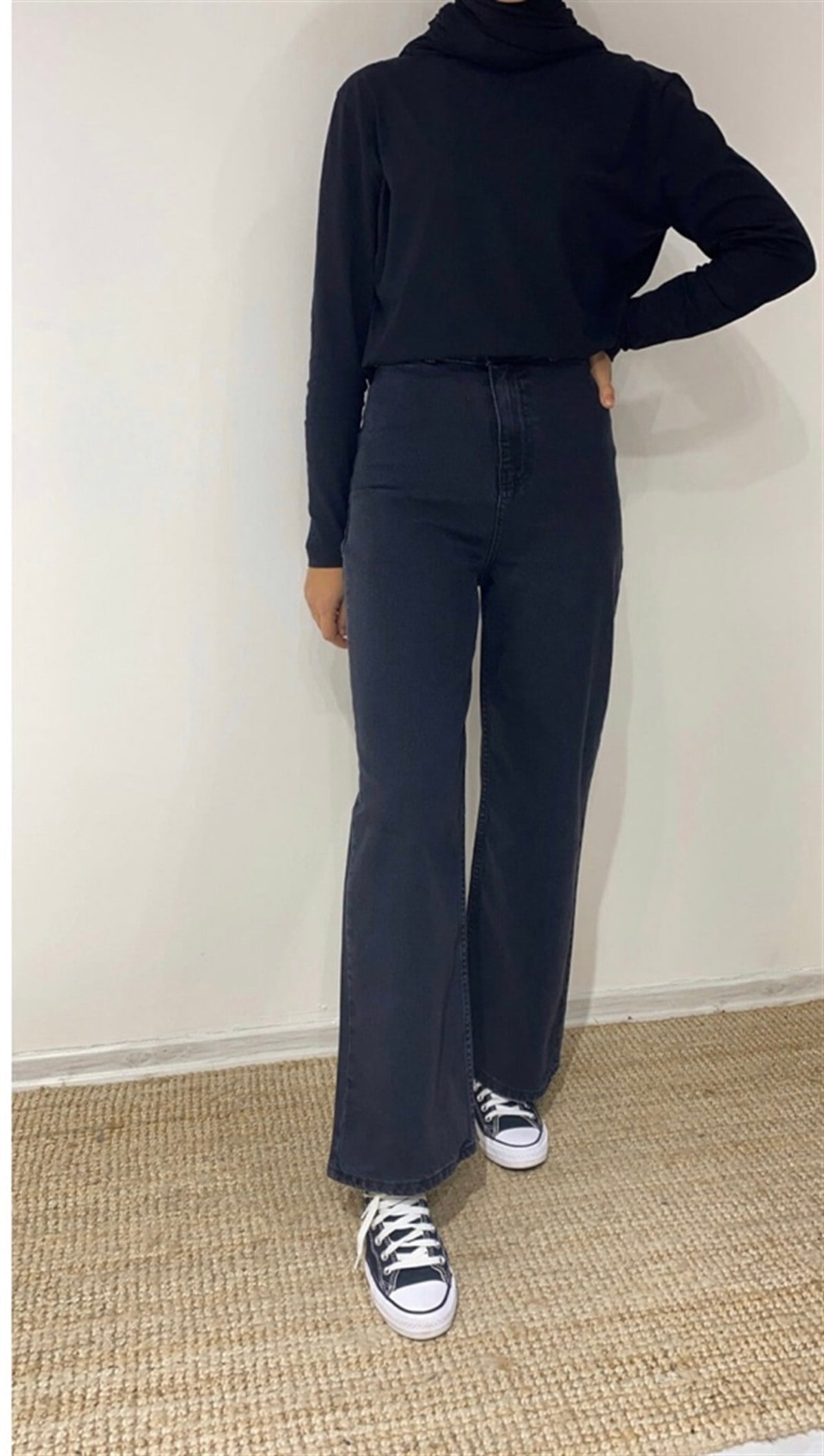 Düz Bol Paça Füme Jean