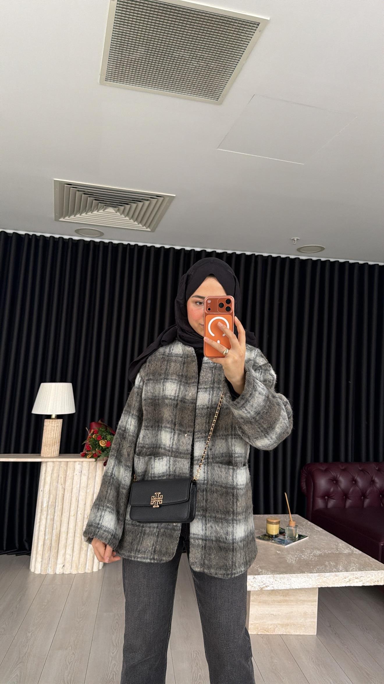 Ekose Desen Kaşe Ceket 