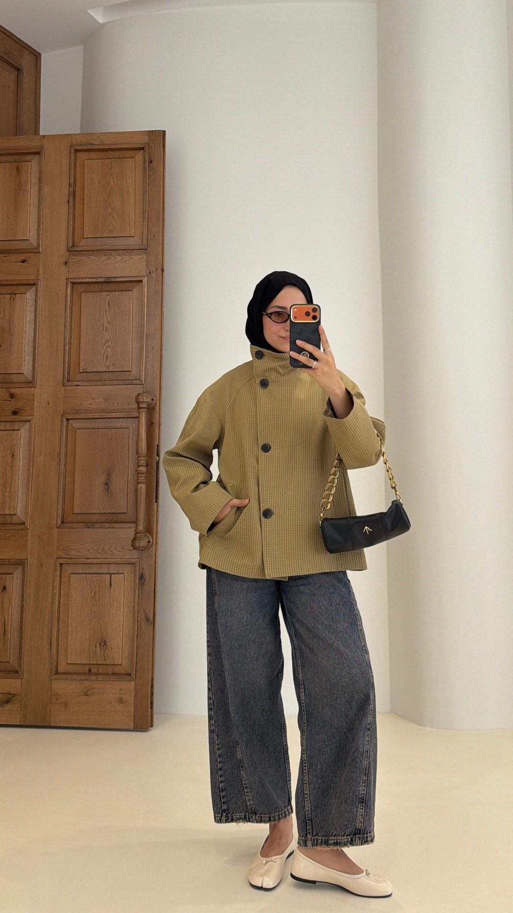 Ekose Düğme Detay Trenç Olive 