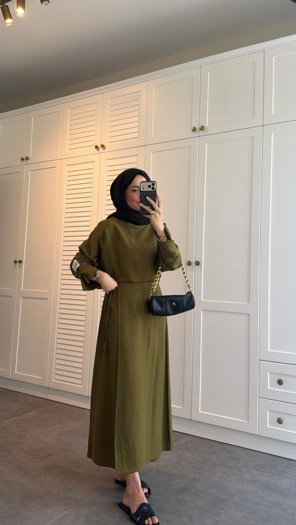 Eteği İpli Keten Etek Takım Olive