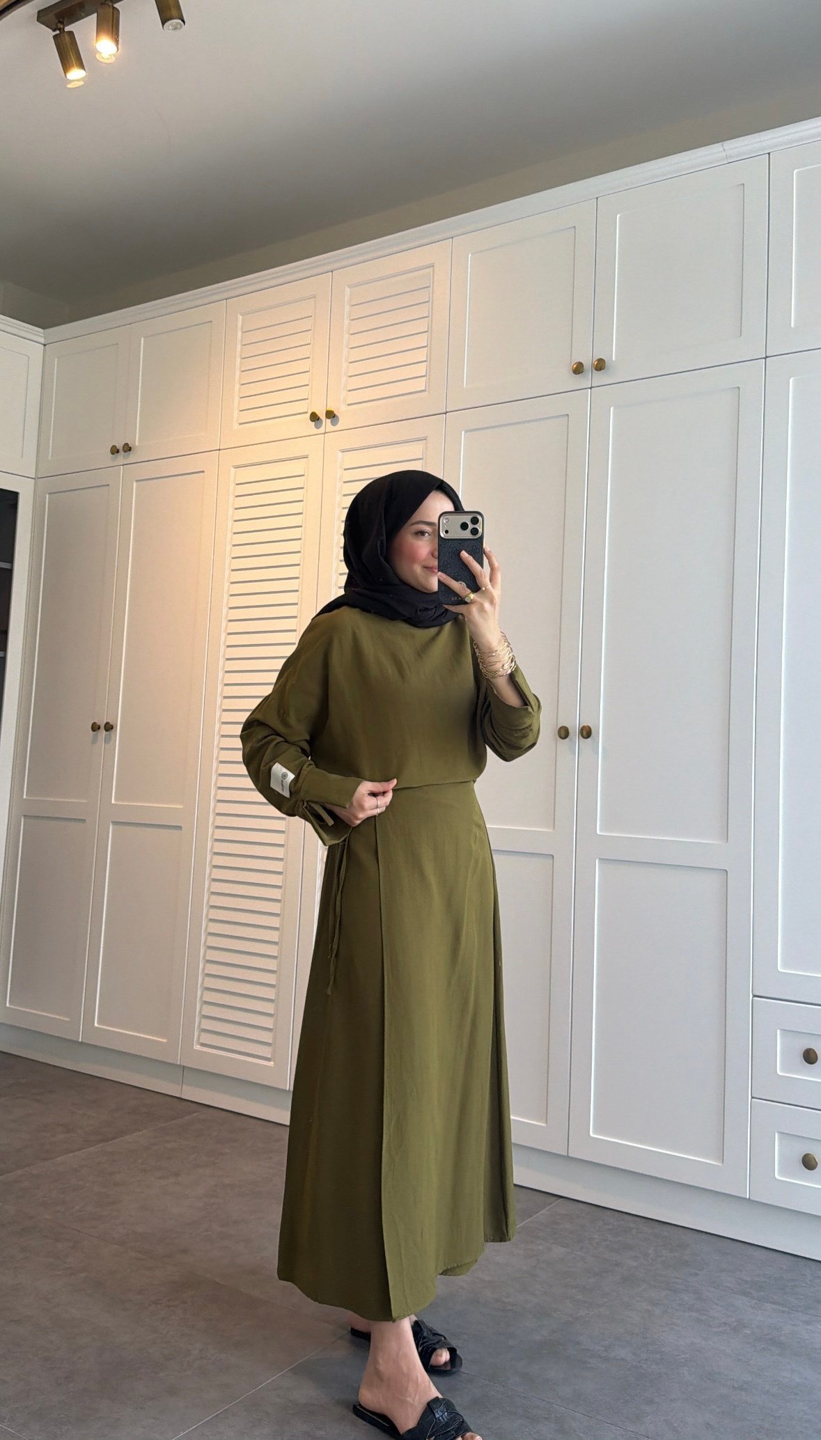 Eteği İpli Keten Etek Takım Olive