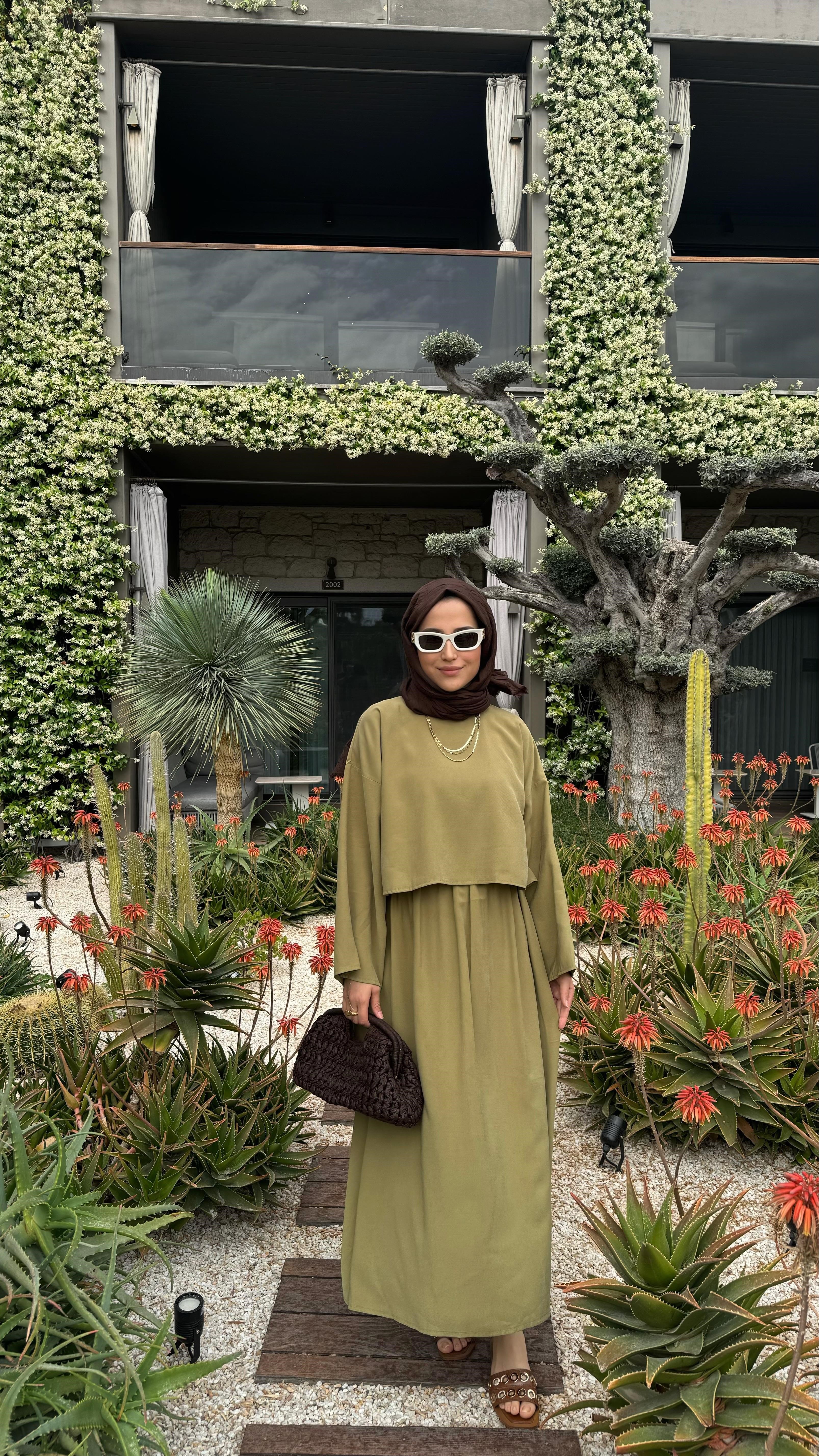 Etekli Crop Takım Olive
