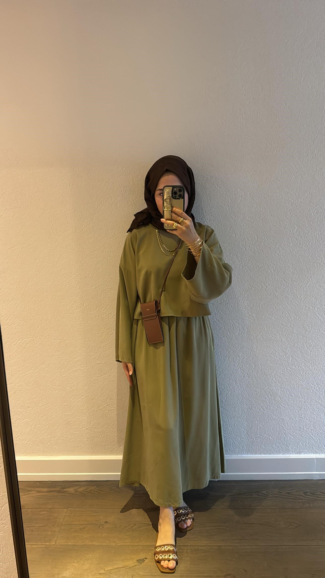 Etekli Crop Takım Olive