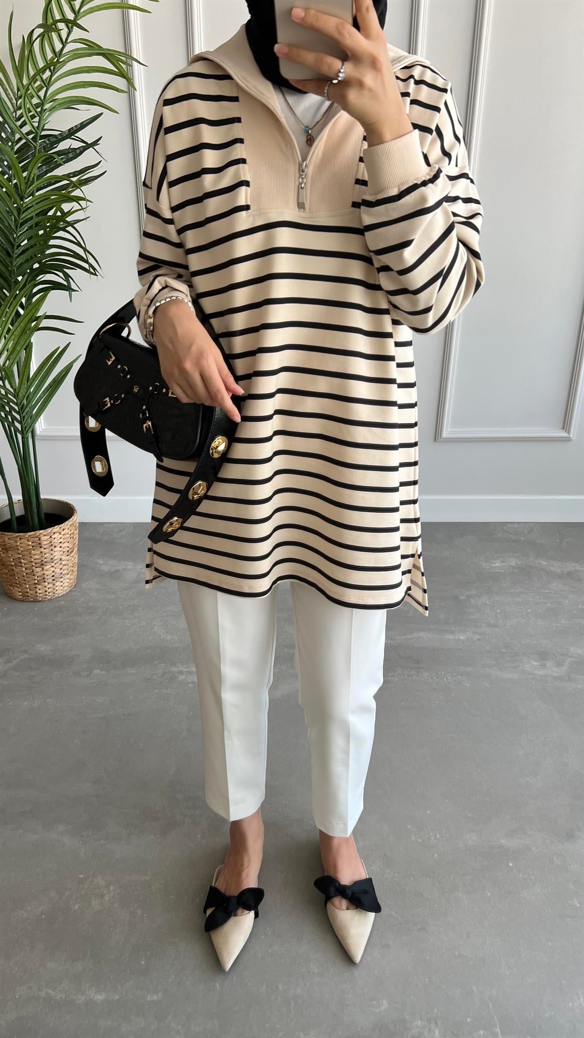 Fermuar Detaylı Yakalı Sweatshirt