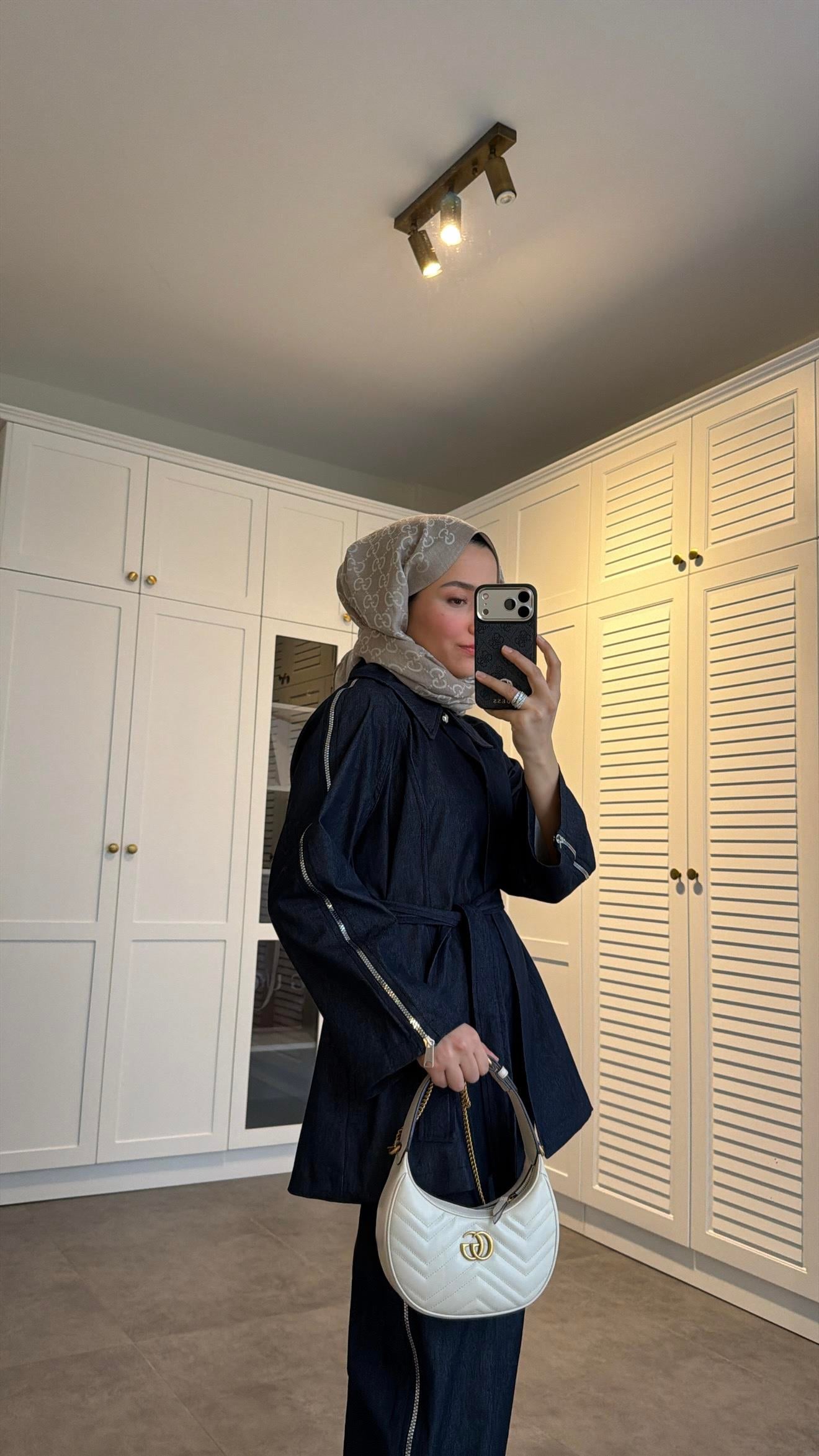 Fermuarlı Denim Takım Lacivert