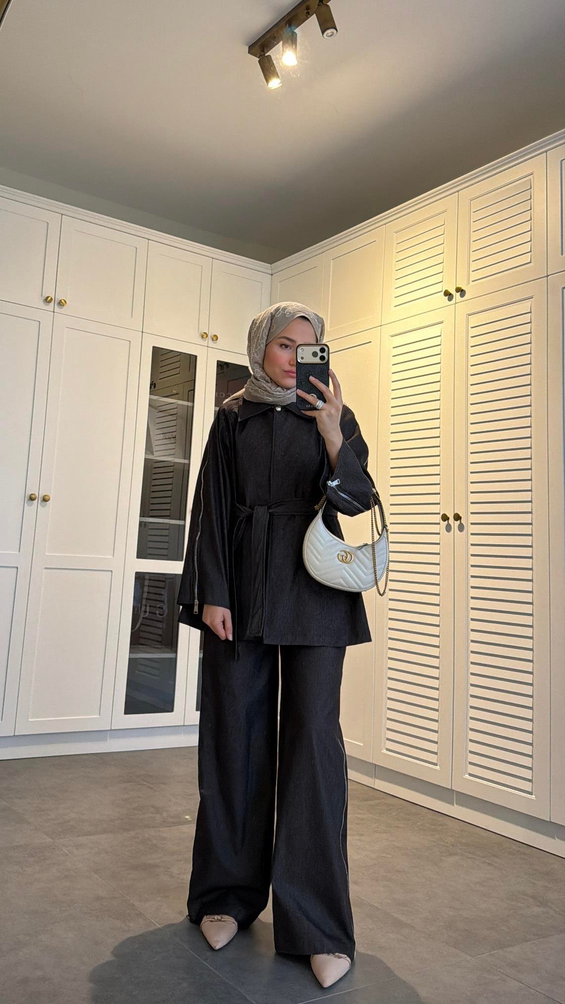 Fermuarlı Denim Takım Mürdüm