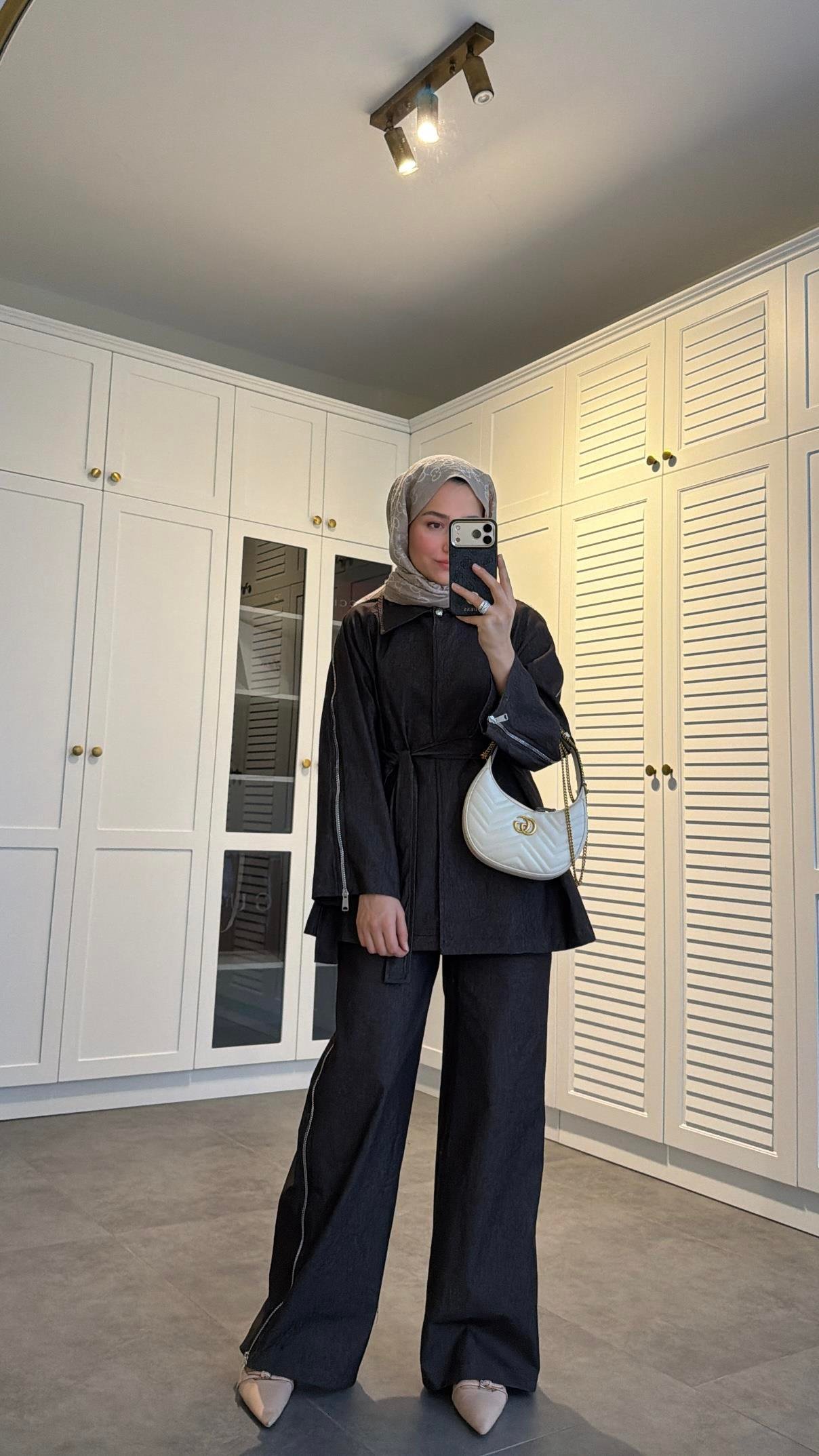 Fermuarlı Denim Takım Mürdüm