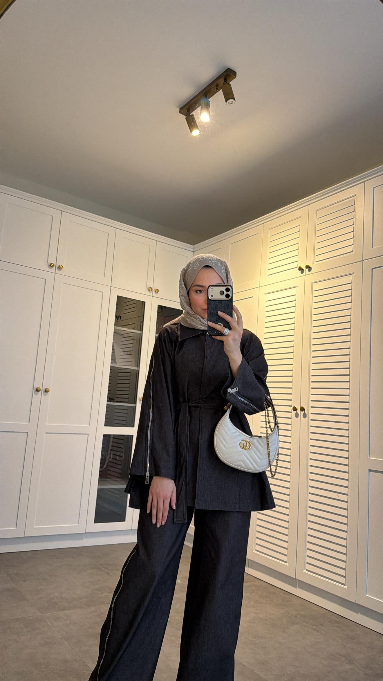 Fermuarlı Denim Takım Mürdüm