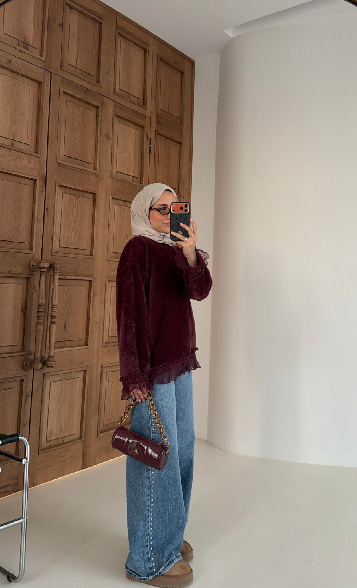 Fırfır Detaylı Angora Premium Kazak Bordo