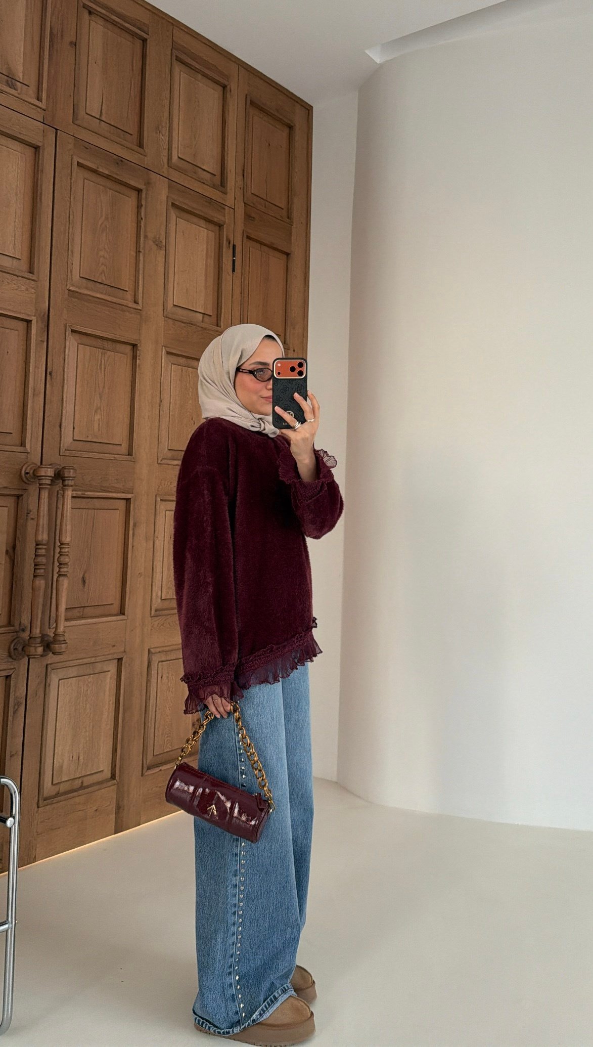 Fırfır Detaylı Angora Premium Kazak Bordo