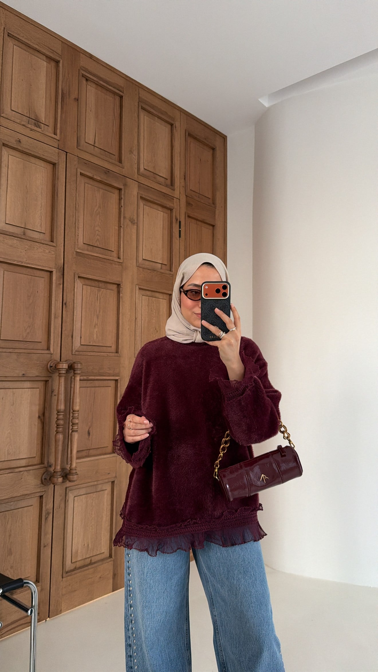 Fırfır Detaylı Angora Premium Kazak Bordo