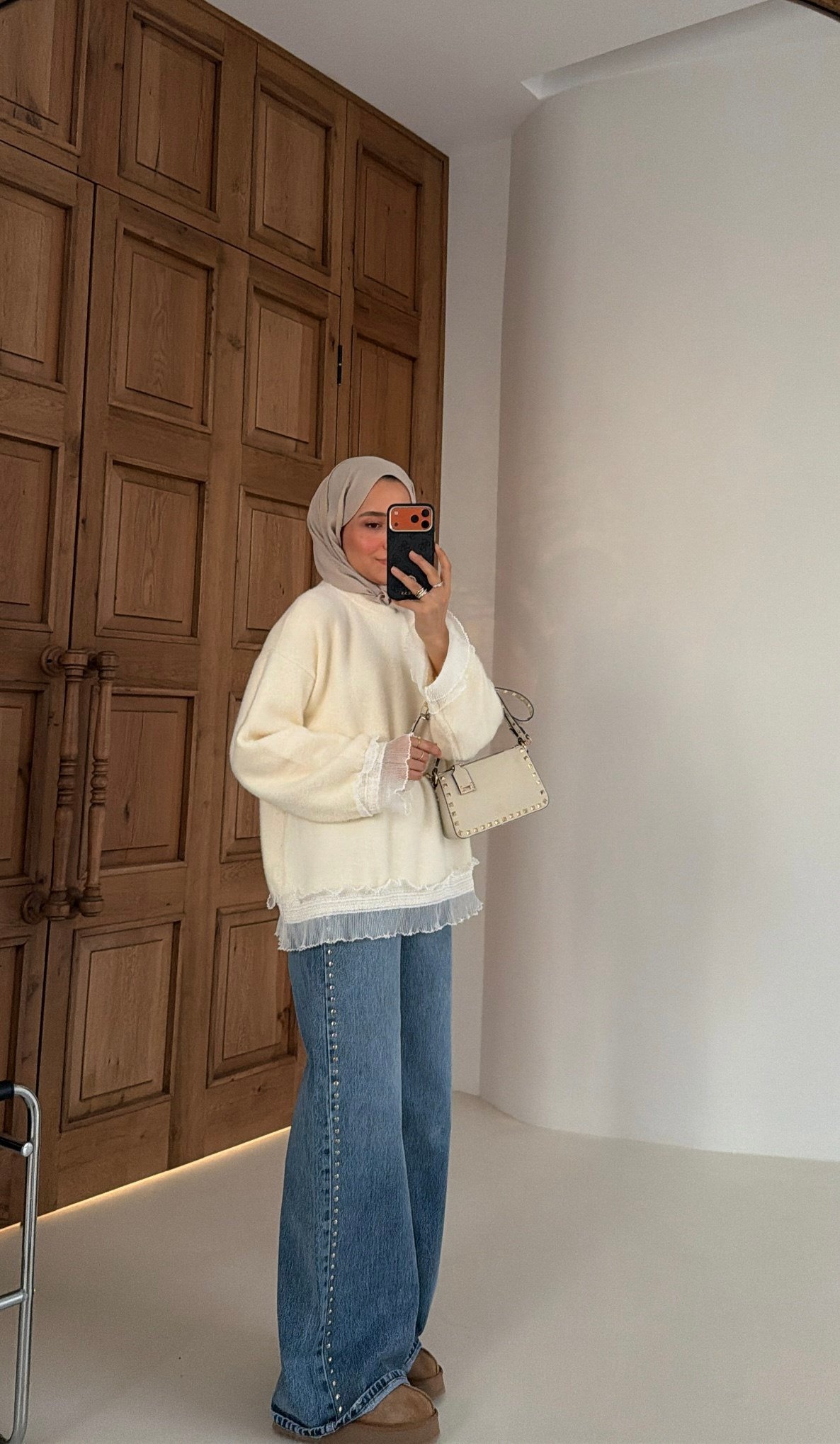 Fırfır Detaylı Angora Premium Kazak Kahve Ekru