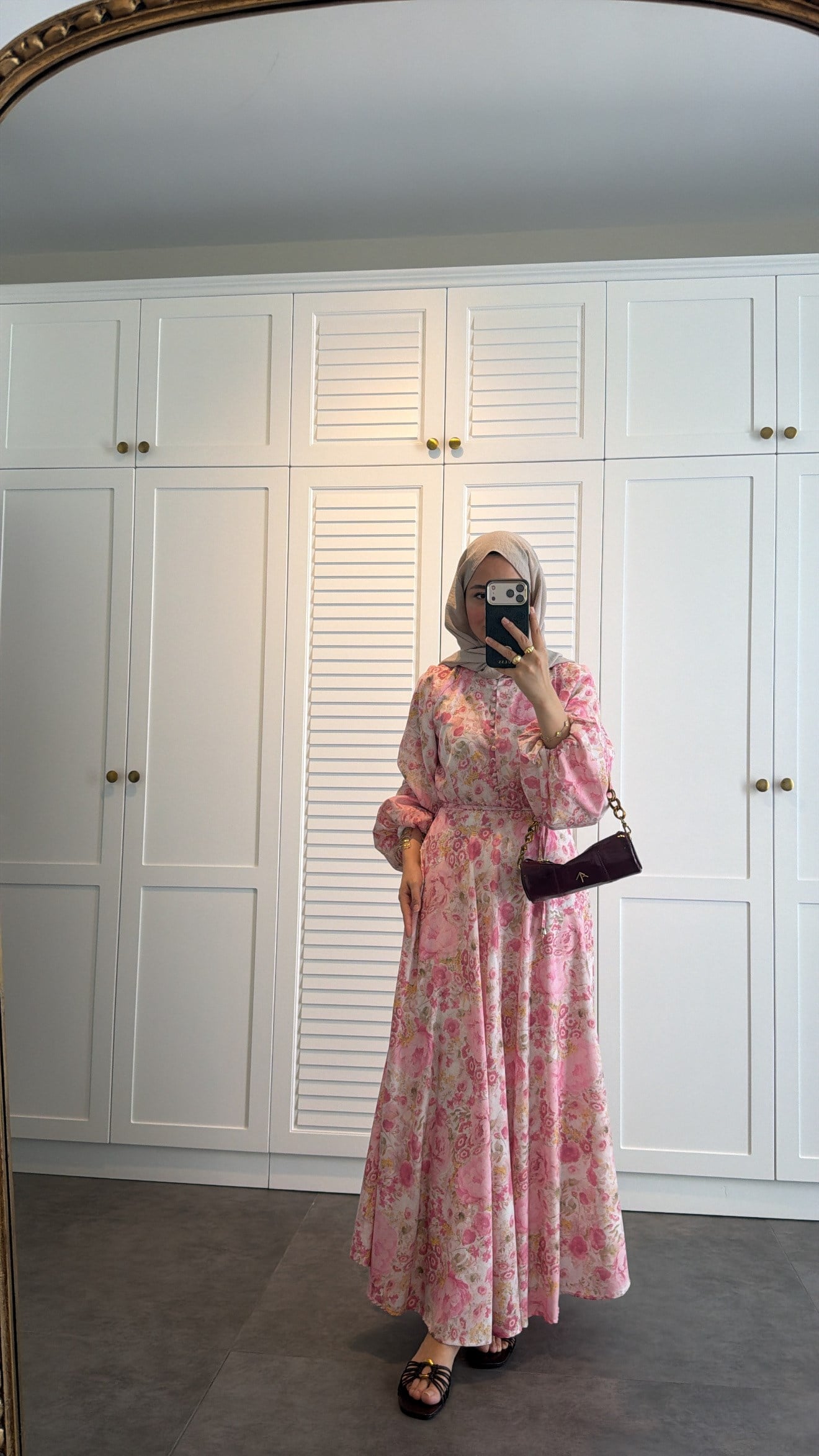 Flower Desen Elbise Pembe