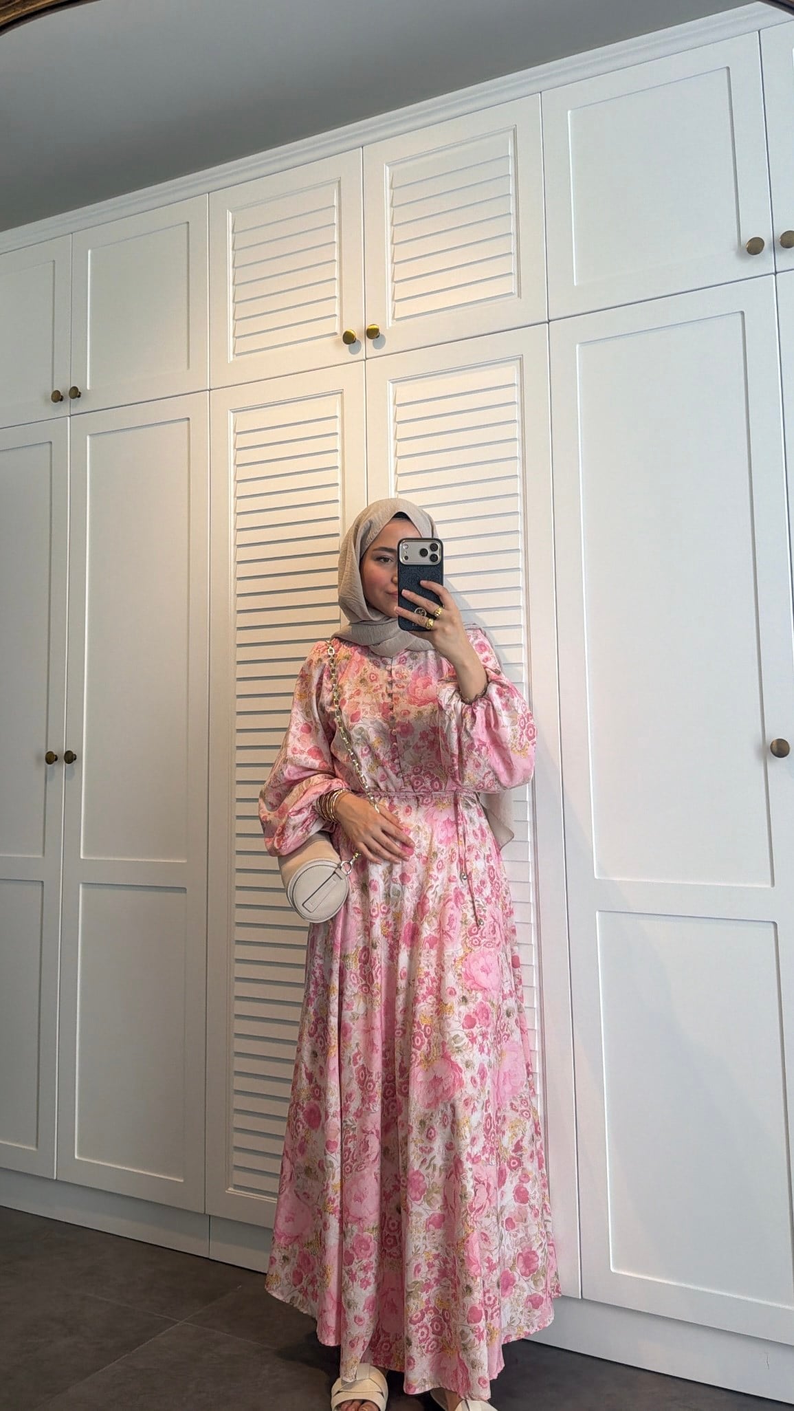 Flower Desen Elbise Pembe