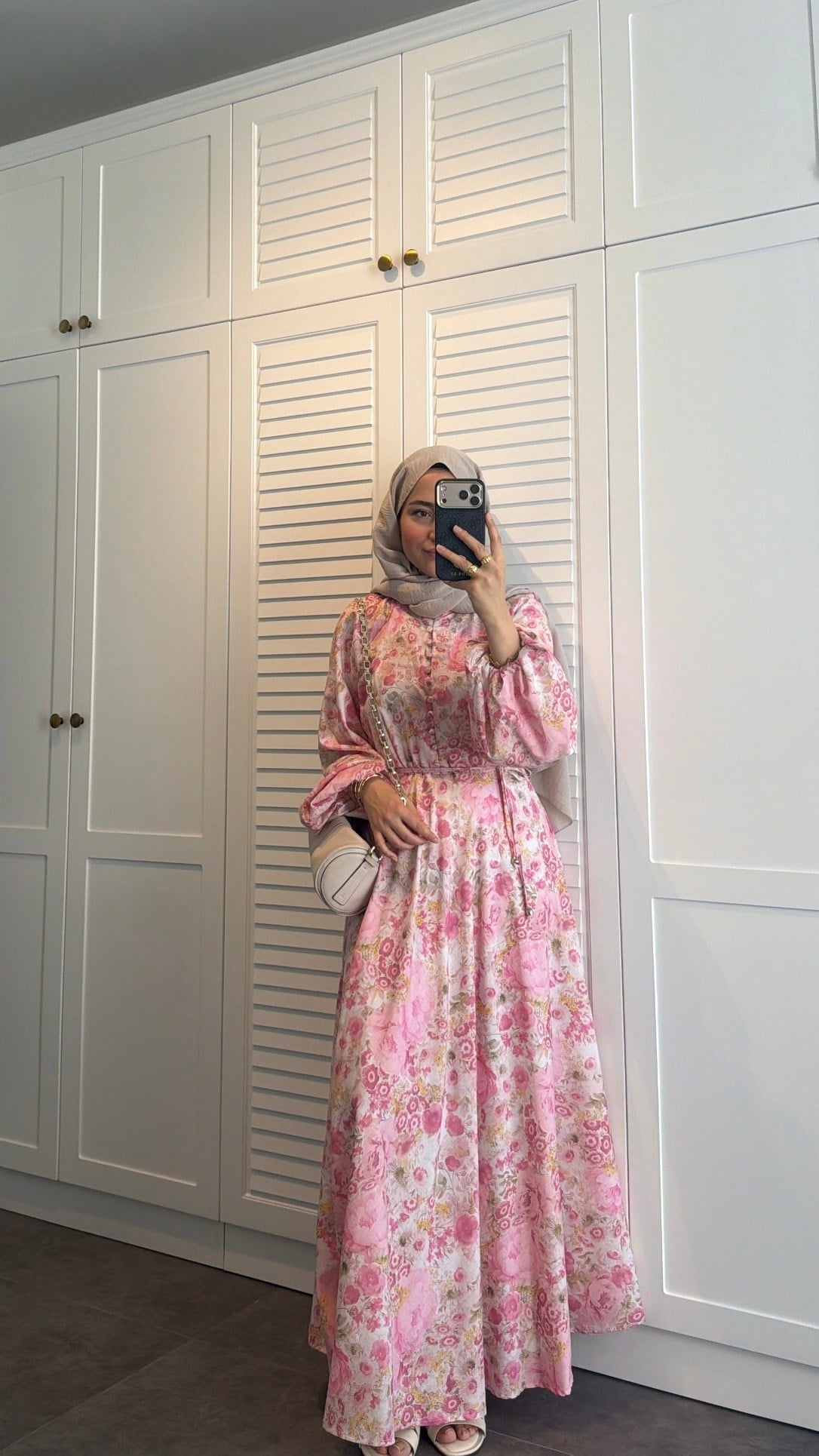 Flower Desen Elbise Pembe