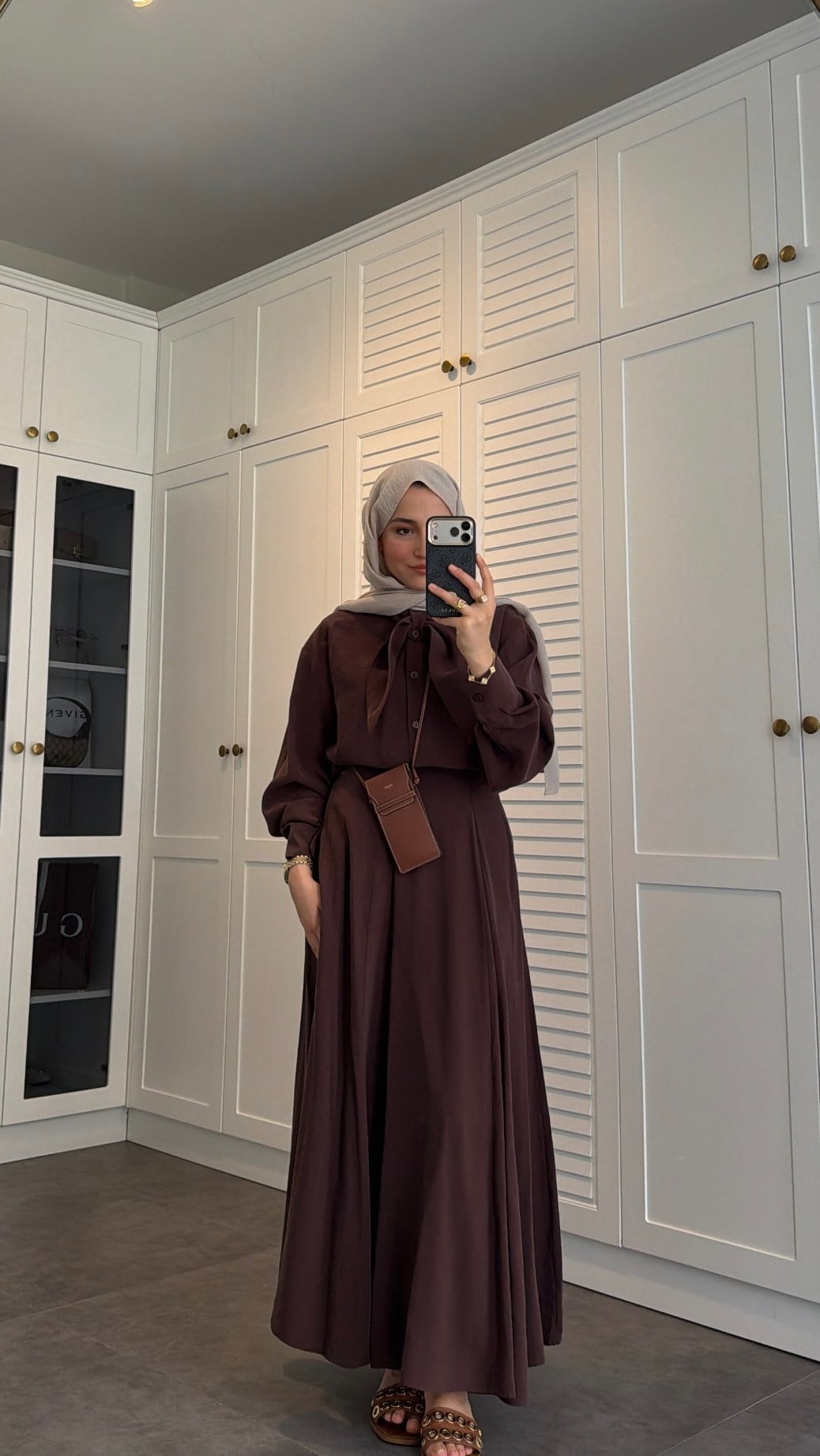 Fular Bağlamalı Modal Etekli Takım Kahve