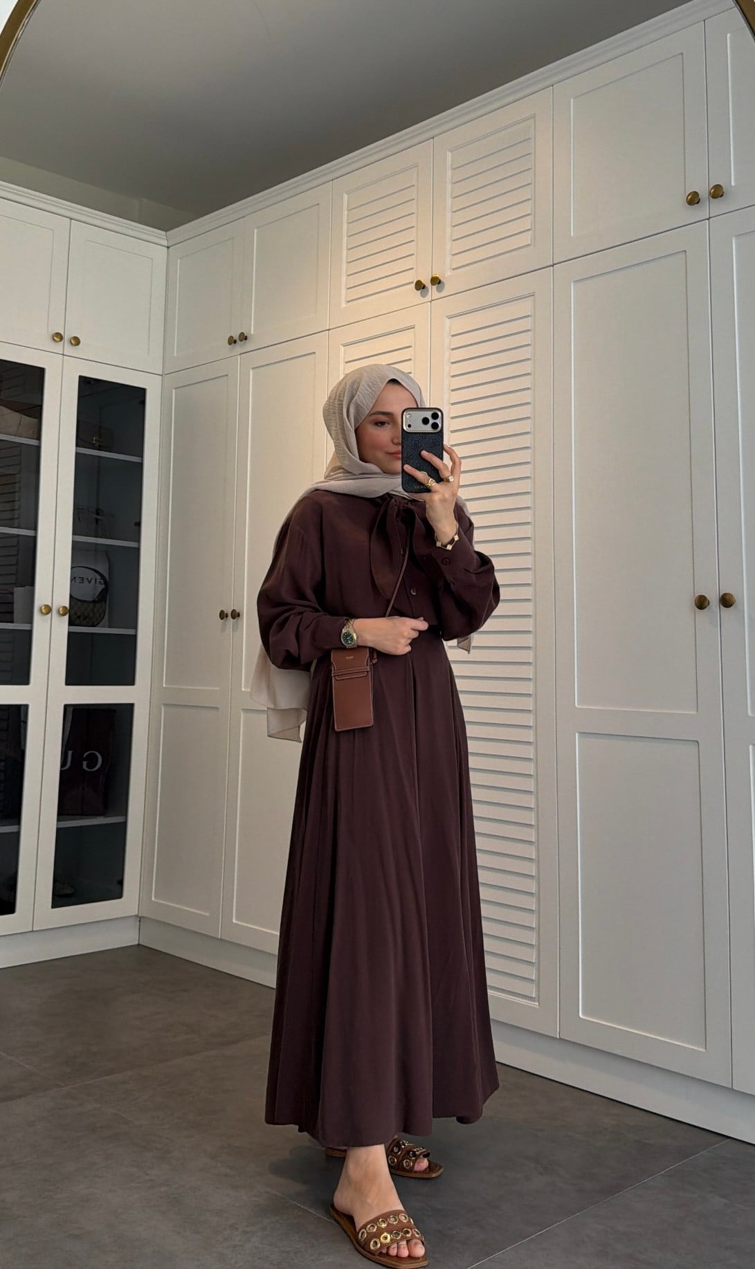 Fular Bağlamalı Modal Etekli Takım Kahve