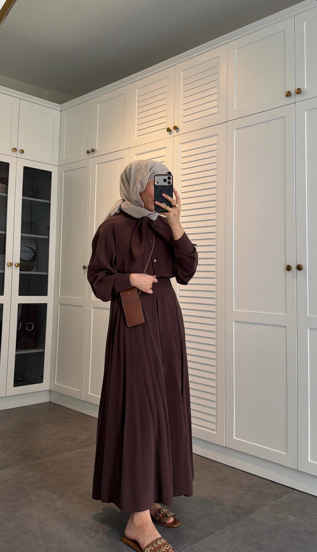 Fular Bağlamalı Modal Etekli Takım Kahve