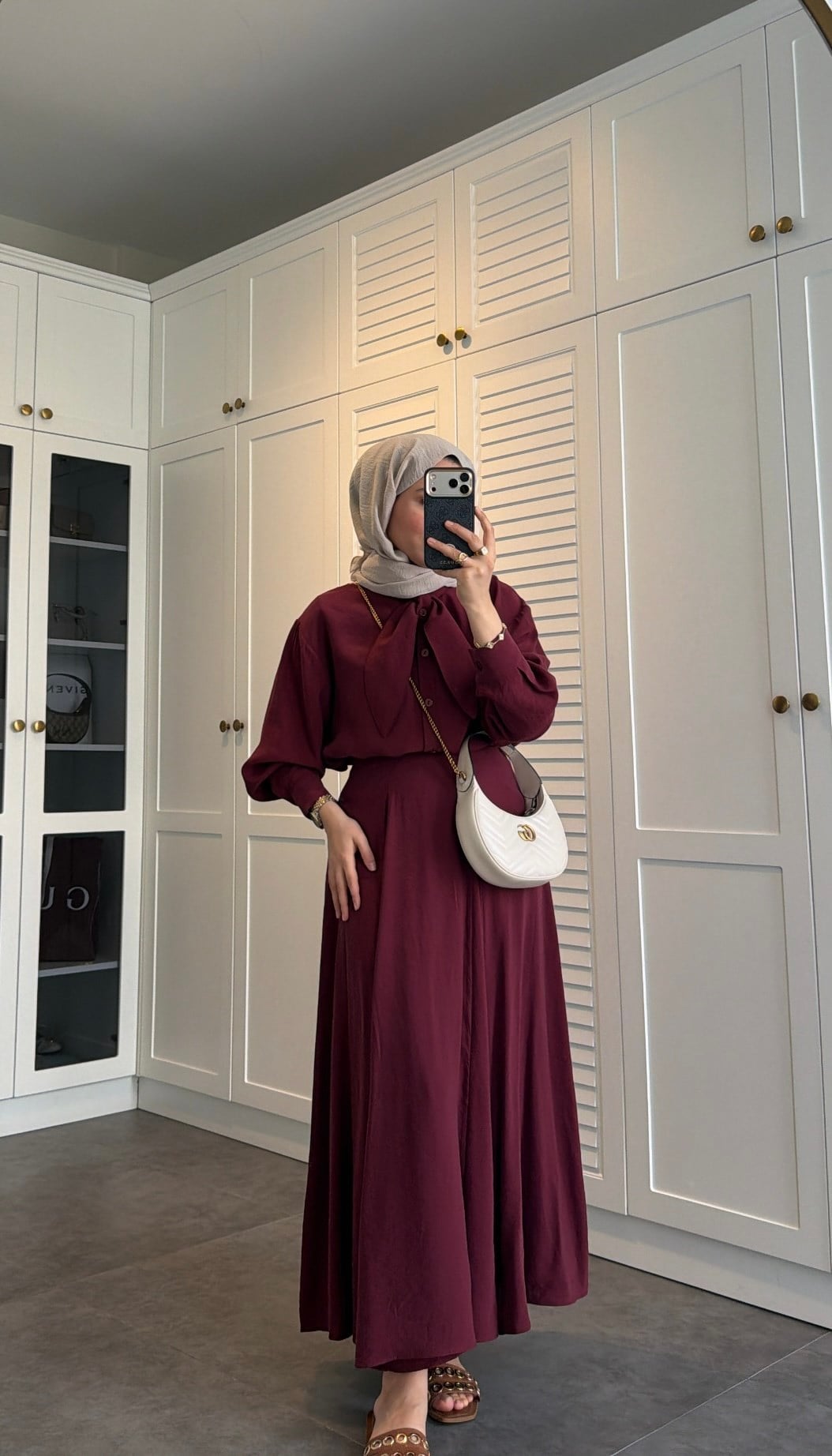Fular Bağlamalı Modal Etekli Takım Mürdüm