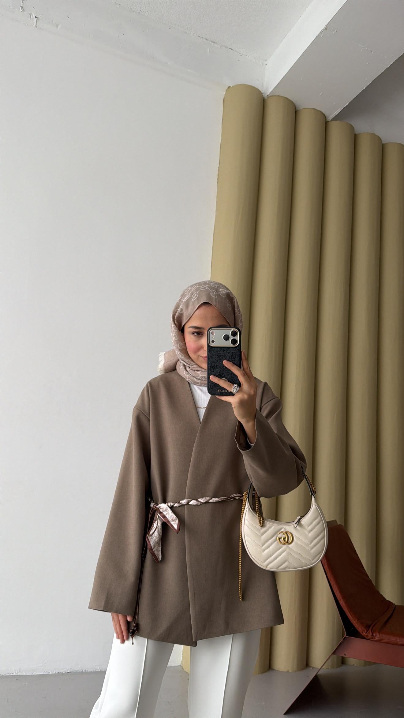 Fular Kemerli Blazer Haki