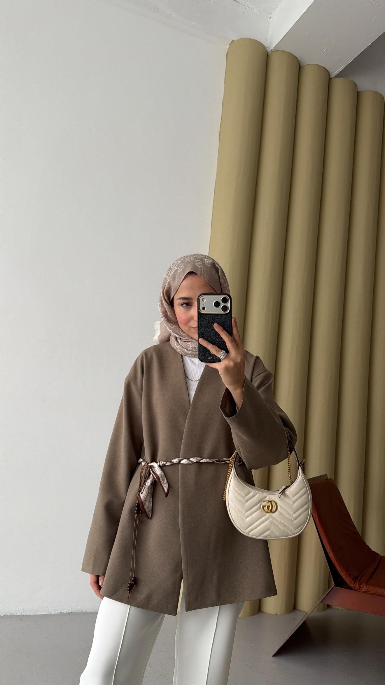 Fular Kemerli Blazer Haki
