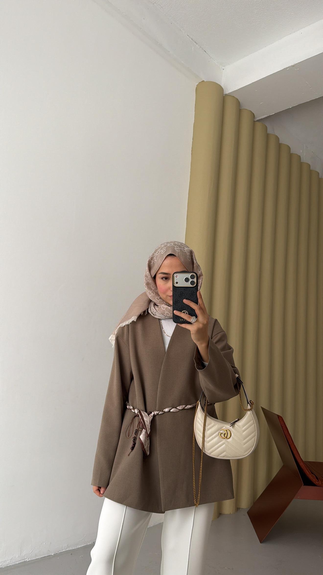 Fular Kemerli Blazer Haki