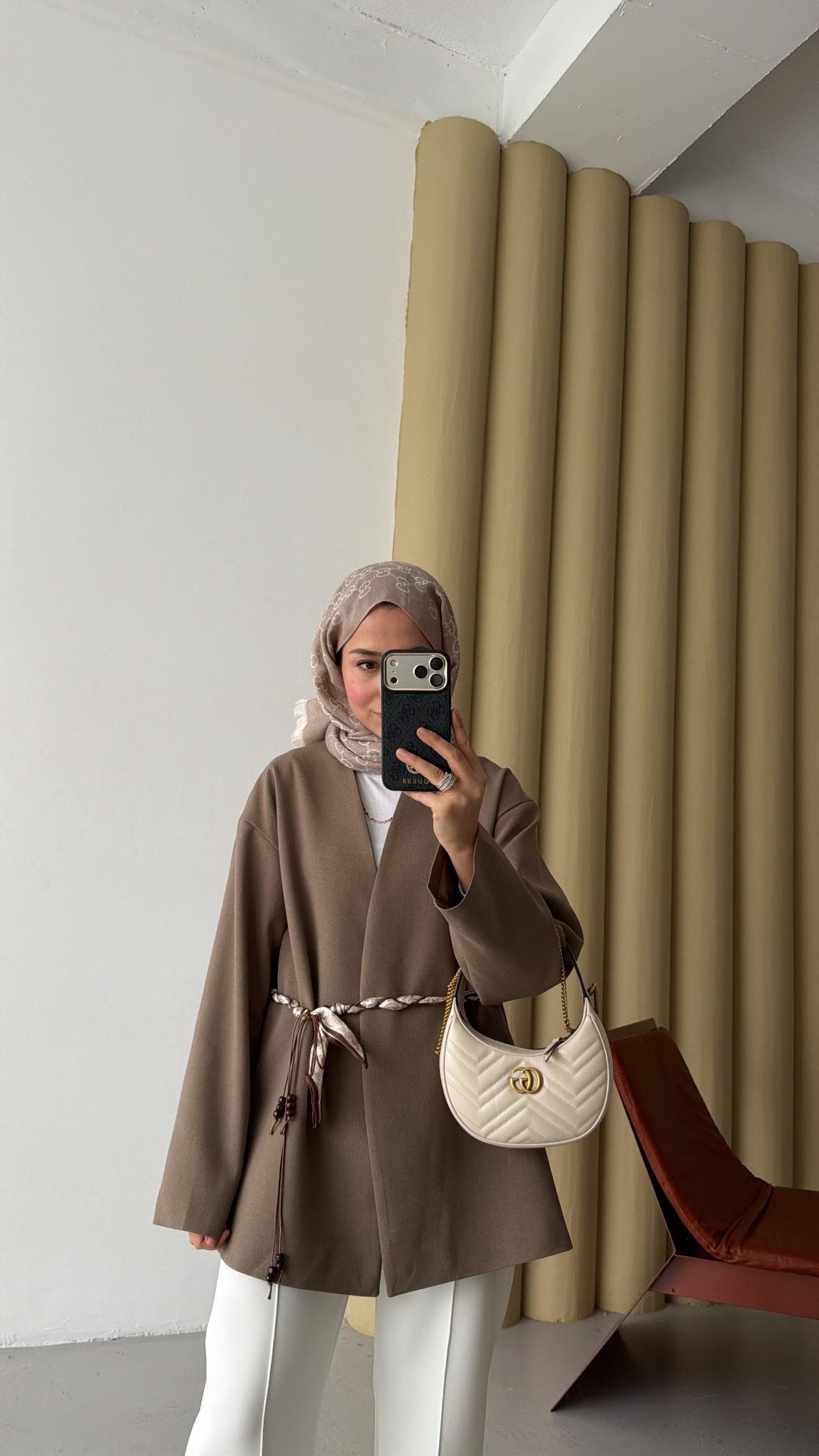 Fular Kemerli Blazer Haki