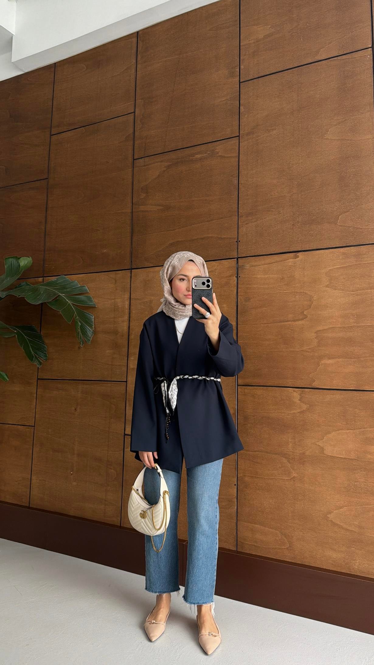 Fular Kemerli Blazer Lacivert