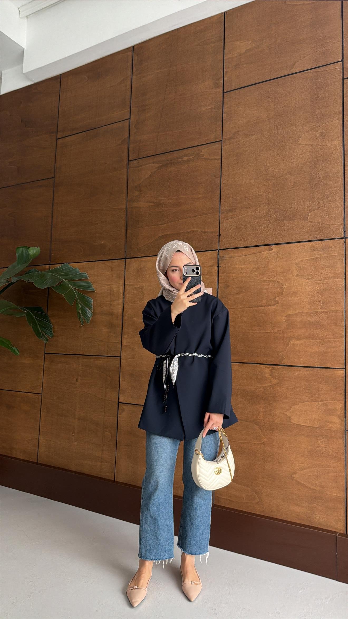 Fular Kemerli Blazer Lacivert