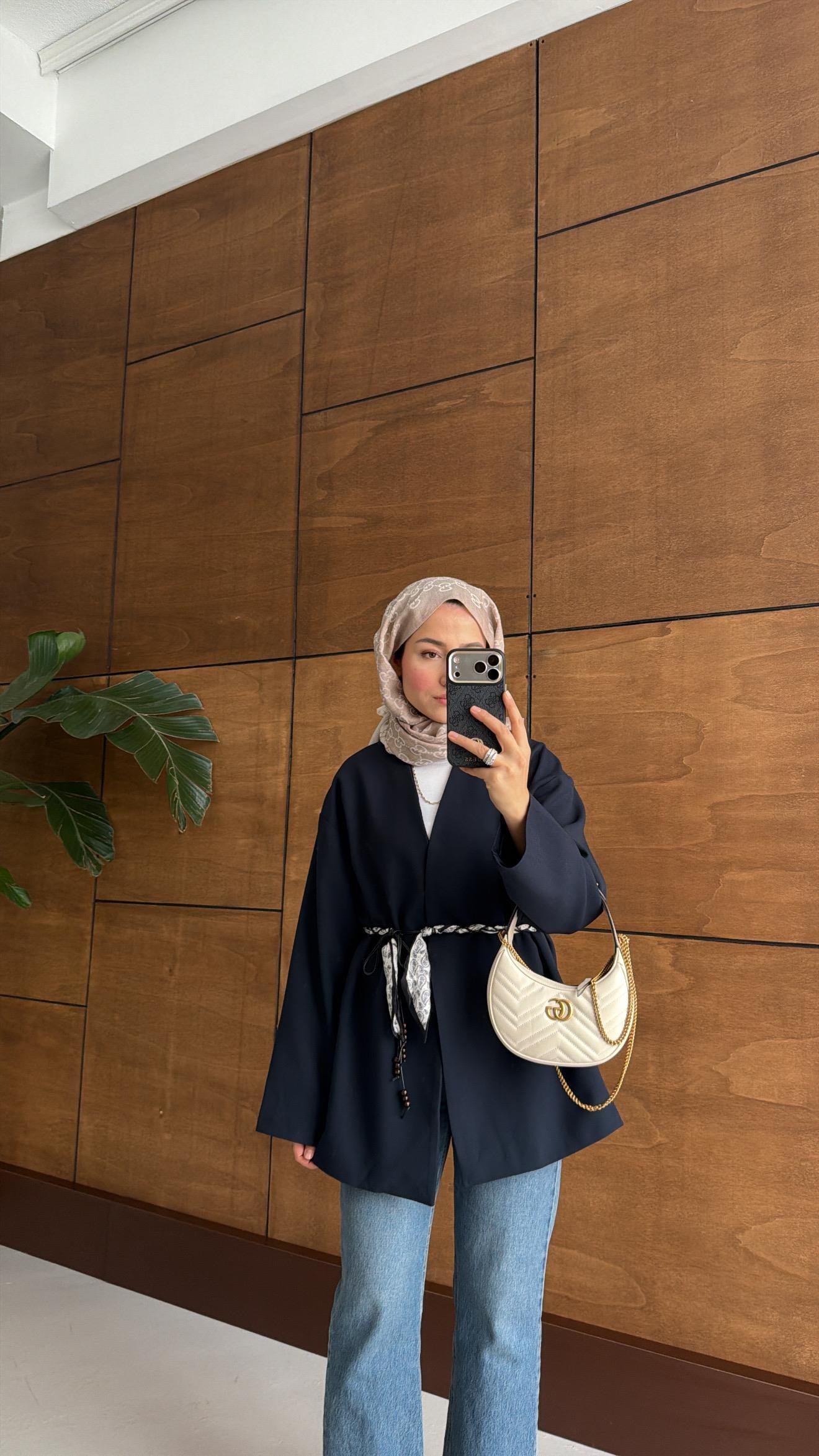 Fular Kemerli Blazer Lacivert