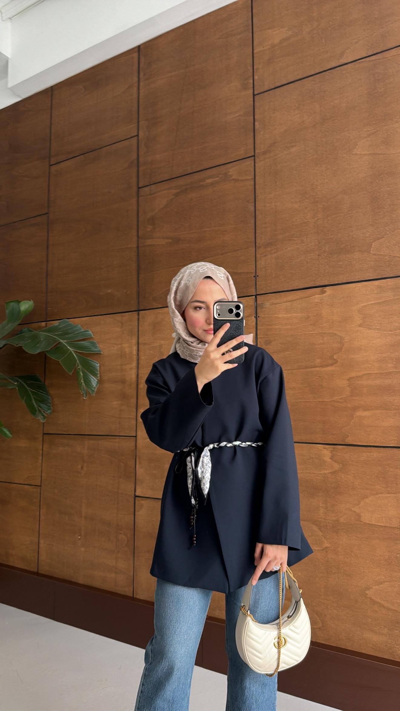 Fular Kemerli Blazer Lacivert