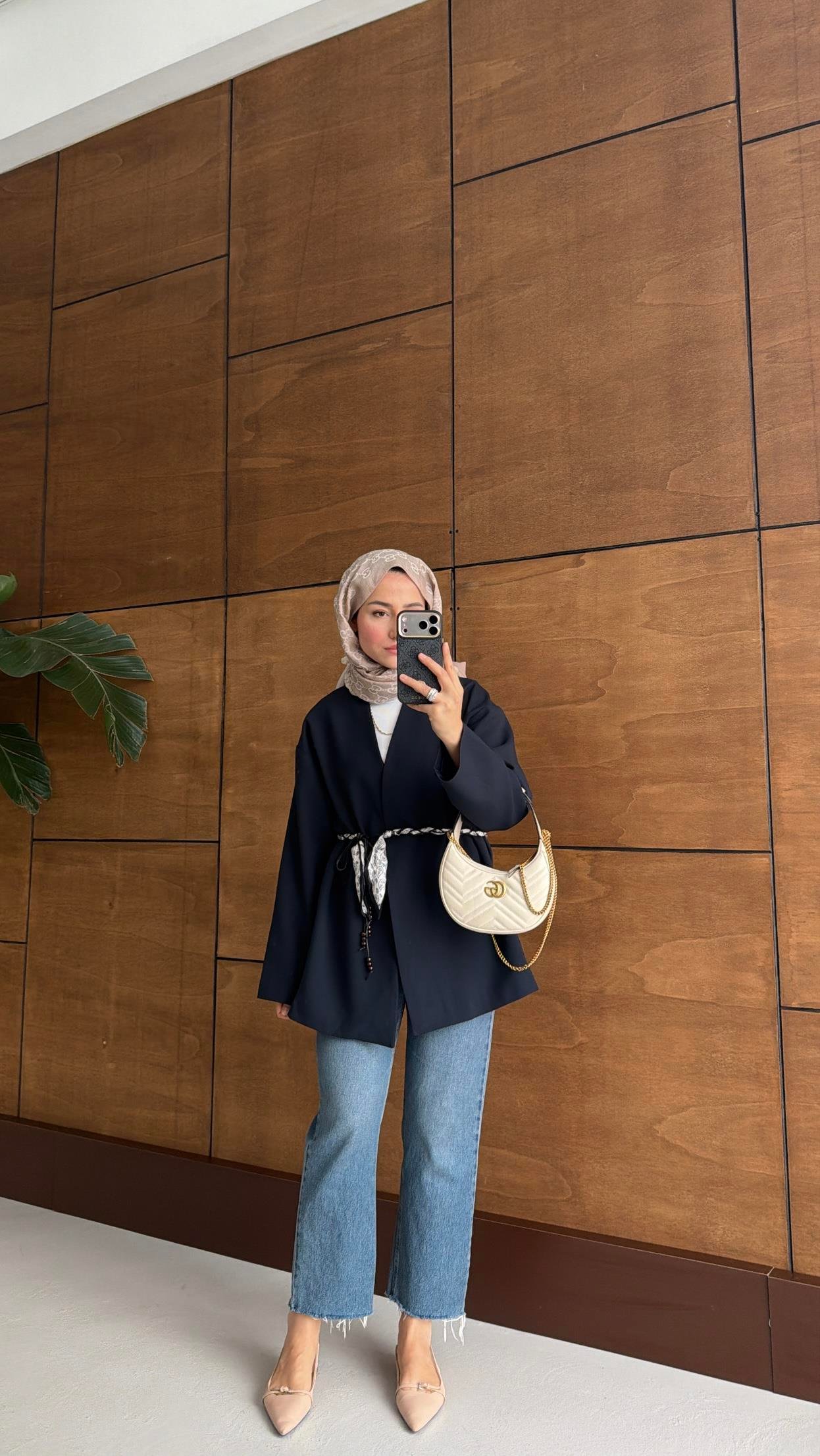 Fular Kemerli Blazer Lacivert