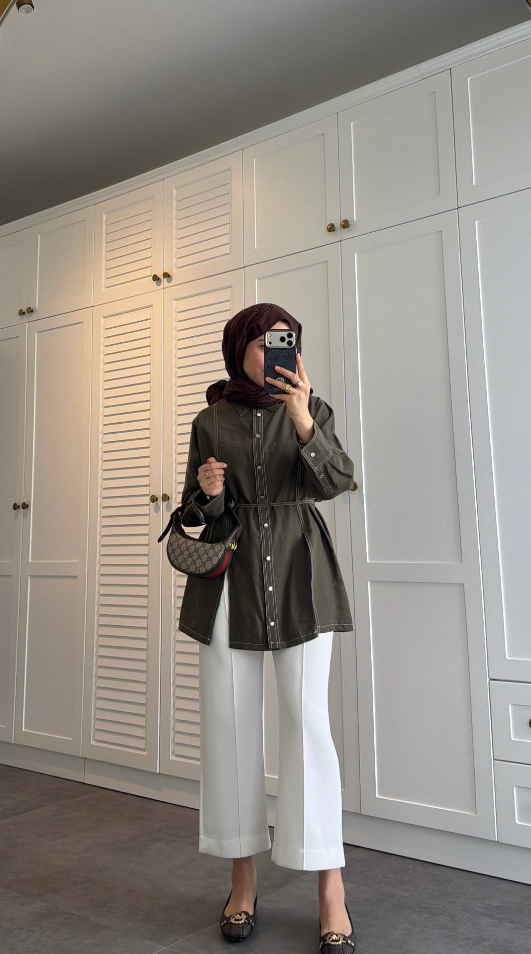 Gardenya Çift Dikiş Detaylı Gömlek Haki