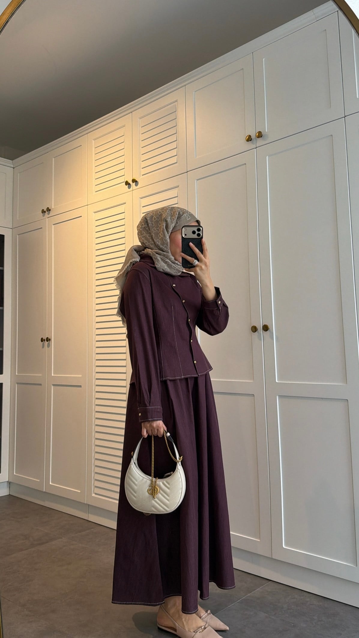 Gold Düğmeli Denim Etek Takım Burgonya